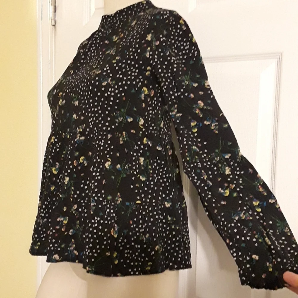 Art Class Floral Long sleeve Ruffle tiered High Neck boho Top Girls XL Women S - Picture 9 of 14